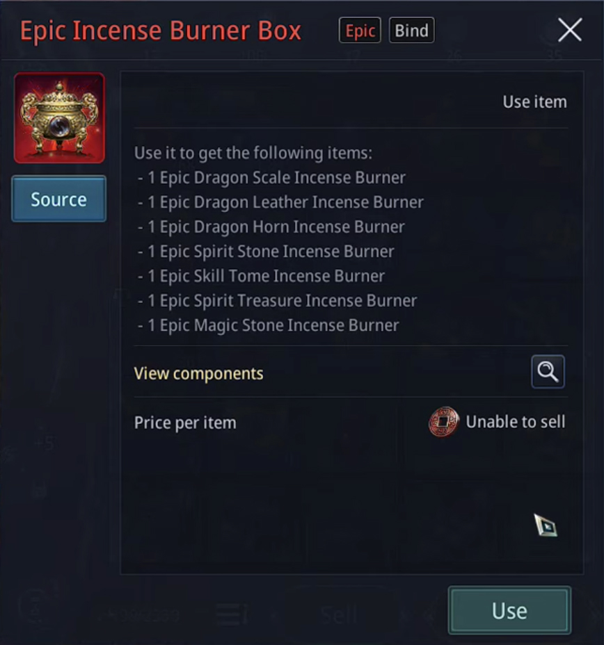 MIR4 Incense Burner box