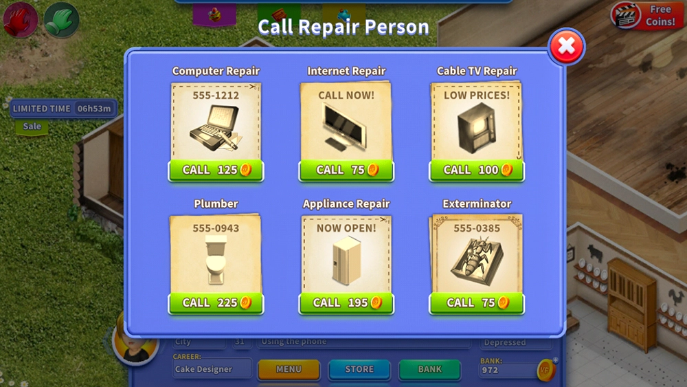 Virtual Families 3- call repair person
