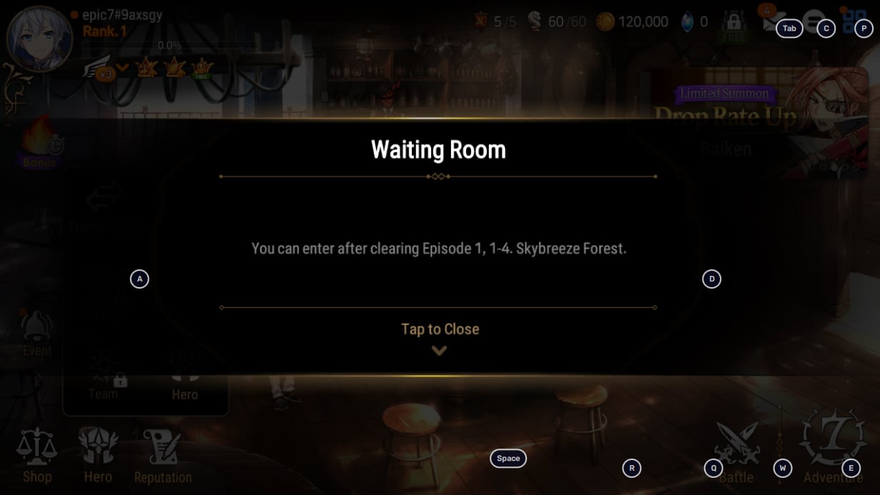 epic seven waiting room