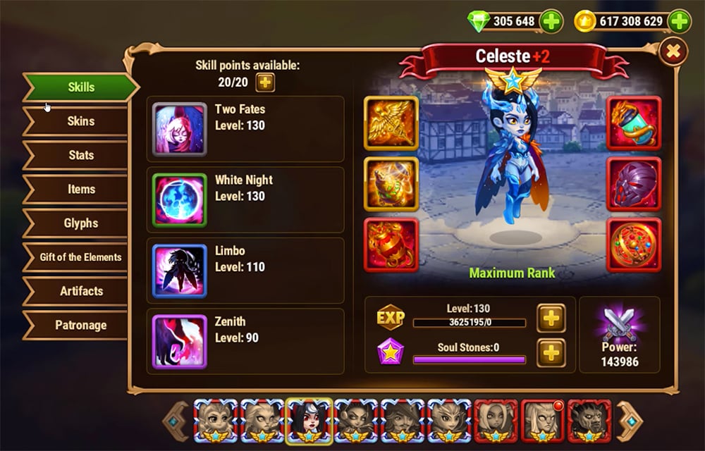 hero wars celeste skills
