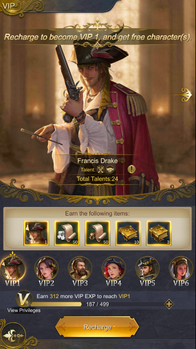 Kings Choice VIP level francis drake