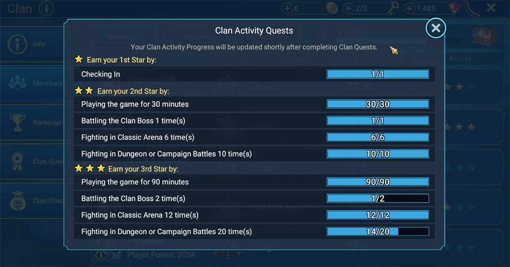 Raid- Shadow Legends clan activity quests