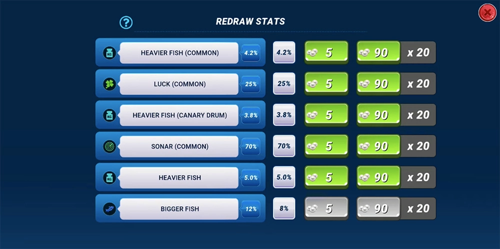 Fishing Clash redraw stats