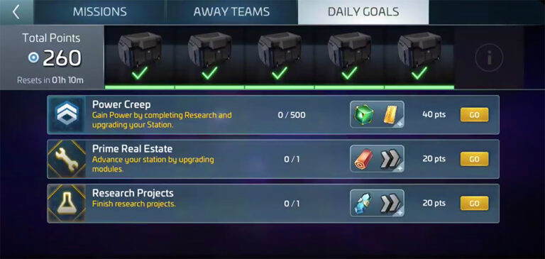STFC: Dailies by level