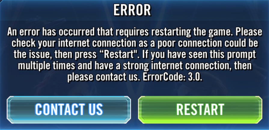 SWGoH: Error Code 3.0