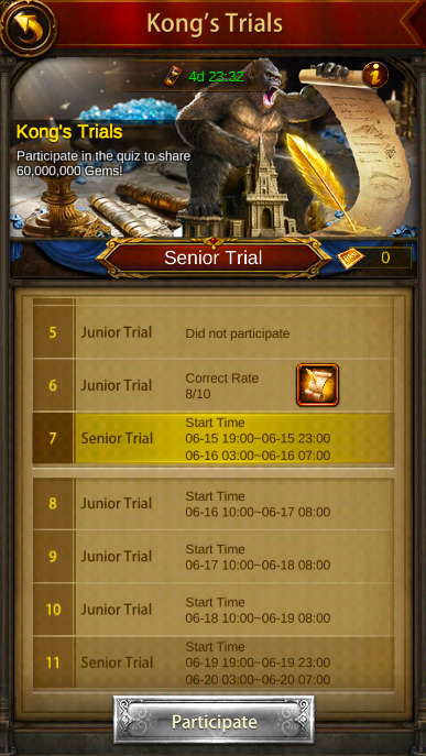 Evony: Kong Trial answers