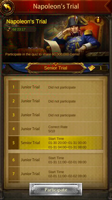 Evony: Napoleon’s Trial Answers 2024