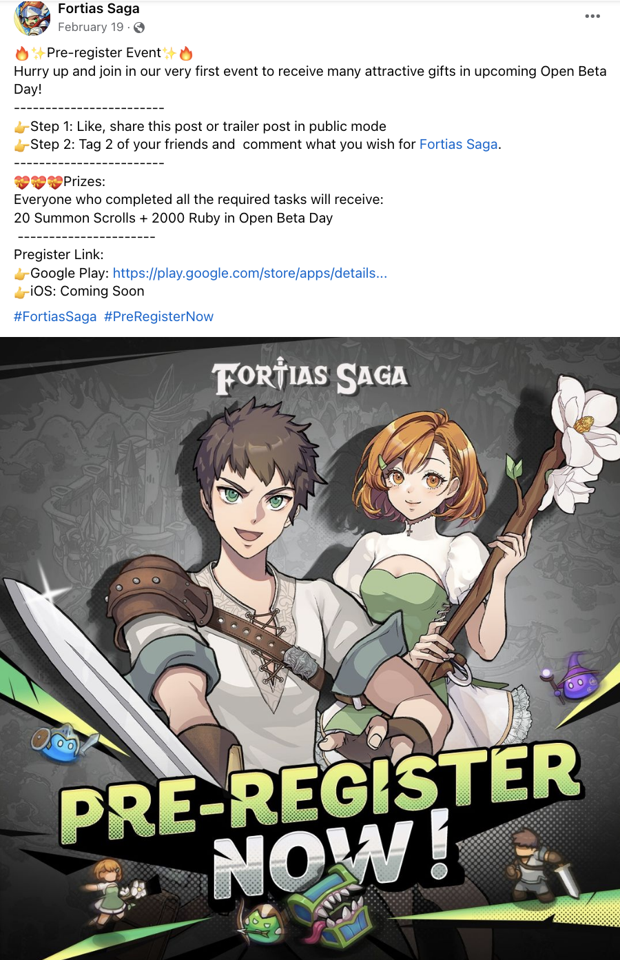 Fortias Saga: Action Adventure gives away 20 Summon Scrolls and 2000 Rubies
