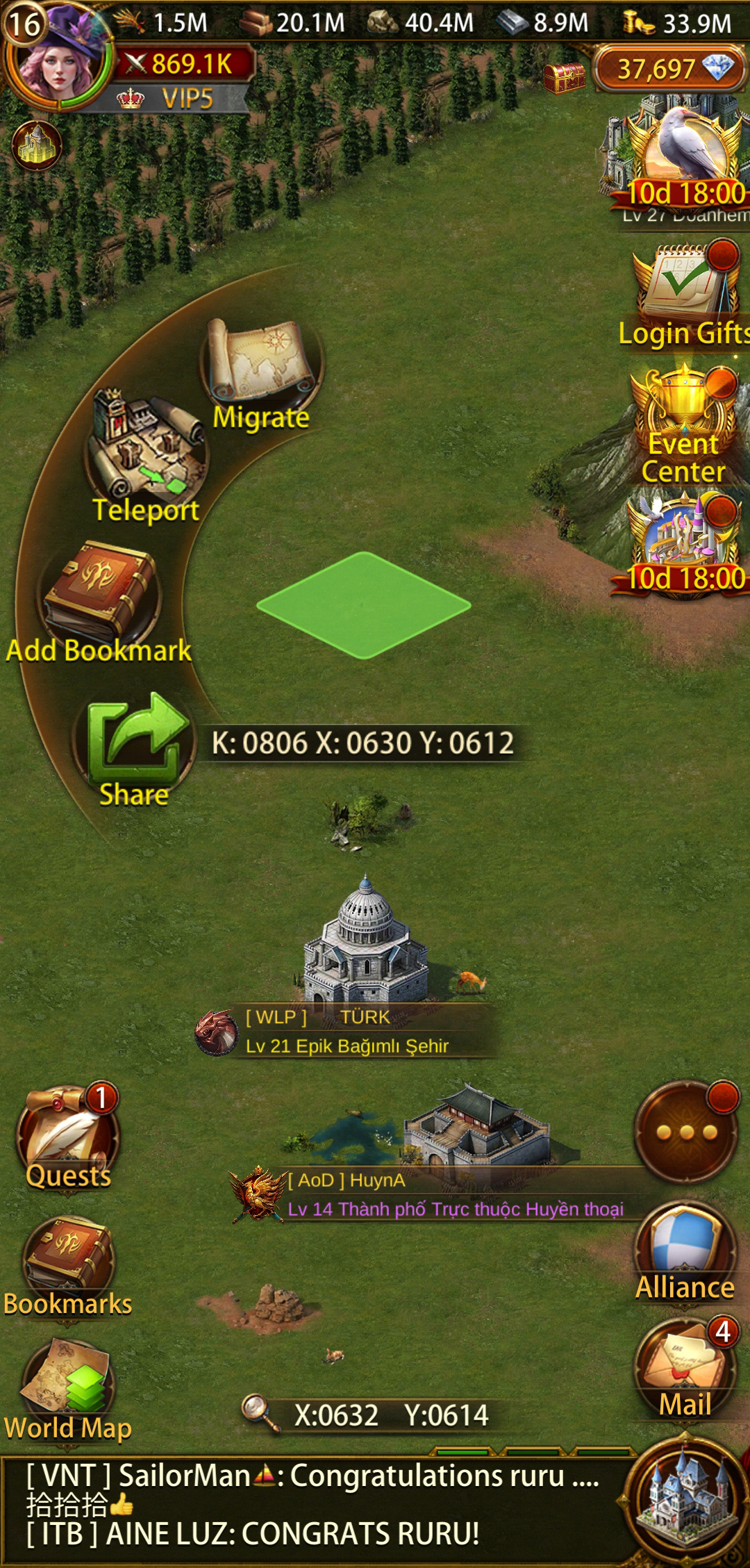 Evony: Can you change servers